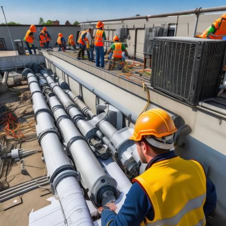 师傅安装管道，细心严谨