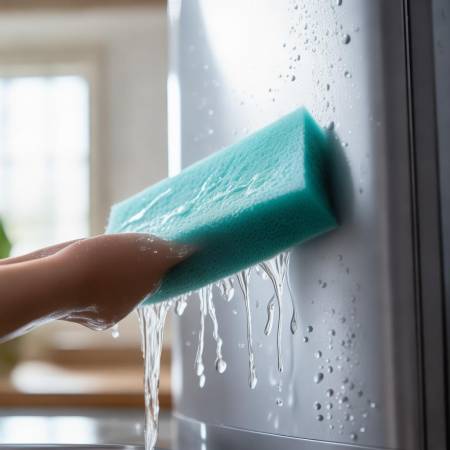 “海绵擦拭热水器,清爽享受”