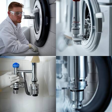 安装洗衣机龙头,固定接头。