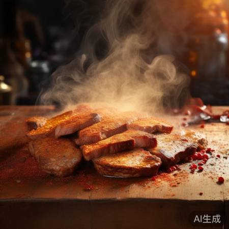 金黄烤肉片，孜然飘香