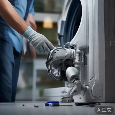 洗衣机排水堵塞,手套清理堵塞物