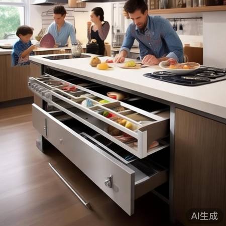 厨邦集成灶全能客服热线教大家↑集成灶抽屉巧设计，切角实用解析