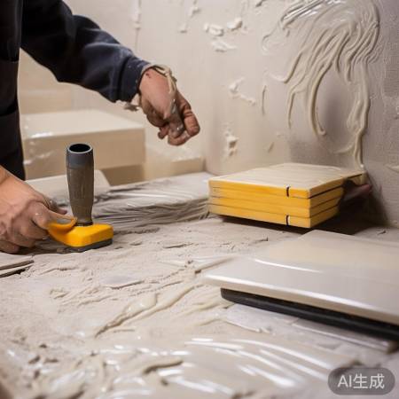 瓷砖粘贴要点：刷胶均匀，轻敲牢