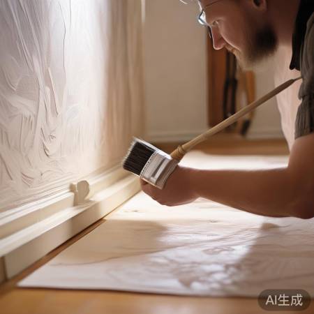 均匀涂胶，墙布平整粘贴