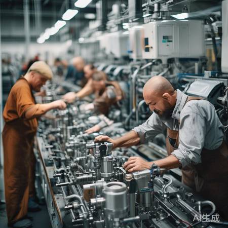 熟练工人组装热水器